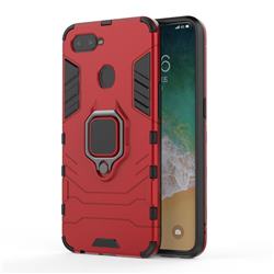 Black Panther Armor Metal Ring Grip Shockproof Dual Layer Rugged Hard Cover for Oppo F9 (F9 Pro) - Red