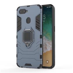 Black Panther Armor Metal Ring Grip Shockproof Dual Layer Rugged Hard Cover for Oppo F9 (F9 Pro) - Blue