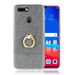 Luxury Soft TPU Glitter Back Ring Cover with 360 Rotate Finger Holder Buckle for Oppo F9 (F9 Pro) - Black