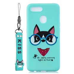 Green Glasses Dog Soft Kiss Candy Hand Strap Silicone Case for Oppo F9 (F9 Pro)