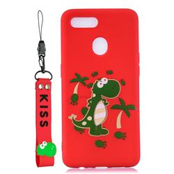 Red Dinosaur Soft Kiss Candy Hand Strap Silicone Case for Oppo F9 (F9 Pro)
