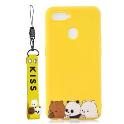 Yellow Bear Family Soft Kiss Candy Hand Strap Silicone Case for Oppo F9 (F9 Pro)