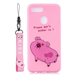 Pink Cute Pig Soft Kiss Candy Hand Strap Silicone Case for Oppo F9 (F9 Pro)
