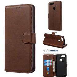 Retro Calf Matte Leather Wallet Phone Case for Oppo F9 (F9 Pro) - Brown