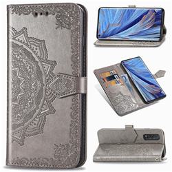 Embossing Imprint Mandala Flower Leather Wallet Case for Oppo Find X2 - Gray