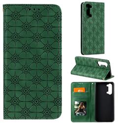 Intricate Embossing Four Leaf Clover Leather Wallet Case for Oppo Find X2 Lite - Blackish Green