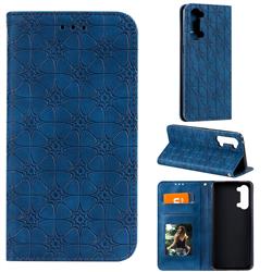 Intricate Embossing Four Leaf Clover Leather Wallet Case for Oppo Find X2 Lite - Dark Blue