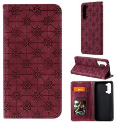 Intricate Embossing Four Leaf Clover Leather Wallet Case for Oppo Find X2 Lite - Claret