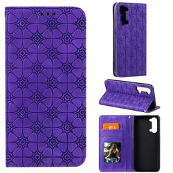 Intricate Embossing Four Leaf Clover Leather Wallet Case for Oppo Find X2 Lite - Purple