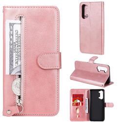 Retro Luxury Zipper Leather Phone Wallet Case for Oppo Find X2 Lite - Pink