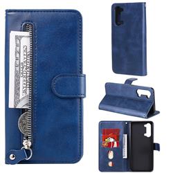 Retro Luxury Zipper Leather Phone Wallet Case for Oppo Find X2 Lite - Blue