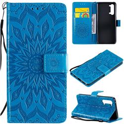 Embossing Sunflower Leather Wallet Case for Oppo Find X2 Lite - Blue