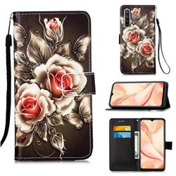 Black Rose Matte Leather Wallet Phone Case for Oppo Find X2 Lite