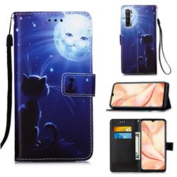 Cat and Moon Matte Leather Wallet Phone Case for Oppo Find X2 Lite