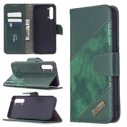 BinfenColor BF04 Color Block Stitching Crocodile Leather Case Cover for Oppo Find X2 Lite - Green