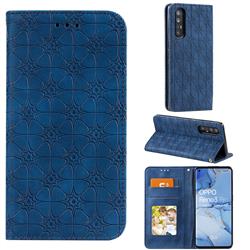 Intricate Embossing Four Leaf Clover Leather Wallet Case for Oppo Find X2 Neo - Dark Blue