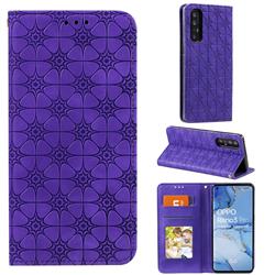 Intricate Embossing Four Leaf Clover Leather Wallet Case for Oppo Find X2 Neo - Purple