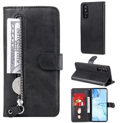 Retro Luxury Zipper Leather Phone Wallet Case for Oppo Find X2 Neo - Black