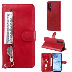 Retro Luxury Zipper Leather Phone Wallet Case for Oppo Find X2 Neo - Red