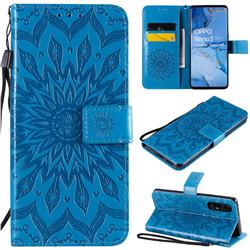Embossing Sunflower Leather Wallet Case for Oppo Find X2 Neo - Blue