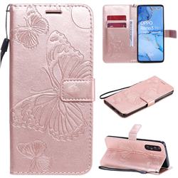 Embossing 3D Butterfly Leather Wallet Case for Oppo Find X2 Neo - Rose Gold