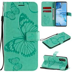 Embossing 3D Butterfly Leather Wallet Case for Oppo Find X2 Neo - Green