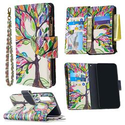 The Tree of Life Binfen Color BF03 Retro Zipper Leather Wallet Phone Case for Oppo Find X2 Neo