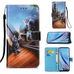 Mirror Cat Matte Leather Wallet Phone Case for Oppo Find X2 Neo