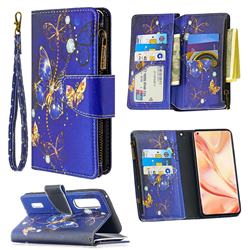 Purple Butterfly Binfen Color BF03 Retro Zipper Leather Wallet Phone Case for Oppo Find X2 Pro