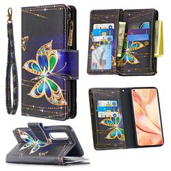 Golden Shining Butterfly Binfen Color BF03 Retro Zipper Leather Wallet Phone Case for Oppo Find X2 Pro