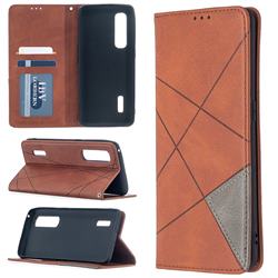 Prismatic Slim Magnetic Sucking Stitching Wallet Flip Cover for Oppo Find X2 Pro - Brown