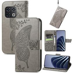 Embossing Mandala Flower Butterfly Leather Wallet Case for OnePlus 10 Pro - Gray