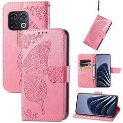 Embossing Mandala Flower Butterfly Leather Wallet Case for OnePlus 10 Pro - Pink