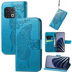 Embossing Mandala Flower Butterfly Leather Wallet Case for OnePlus 10 Pro - Blue