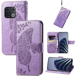 Embossing Mandala Flower Butterfly Leather Wallet Case for OnePlus 10 Pro - Light Purple