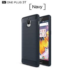 Luxury Carbon Fiber Brushed Wire Drawing Silicone TPU Back Cover for OnePlus 3T 3 (Navy)