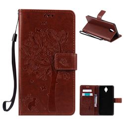 Embossing Butterfly Tree Leather Wallet Case for OnePlus 3T 3 - Brown