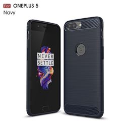Luxury Carbon Fiber Brushed Wire Drawing Silicone TPU Back Cover for OnePlus 5 (Navy)