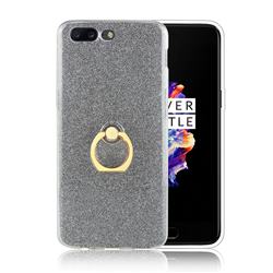 Luxury Soft TPU Glitter Back Ring Cover with 360 Rotate Finger Holder Buckle for OnePlus 5 - Black