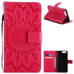 Embossing Sunflower Leather Wallet Case for OnePlus 5 - Red