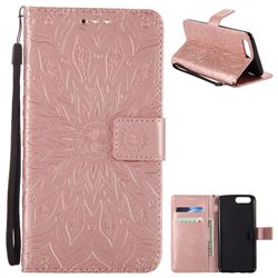 Embossing Sunflower Leather Wallet Case for OnePlus 5 - Rose Gold