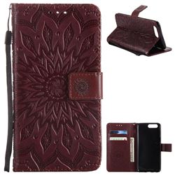 Embossing Sunflower Leather Wallet Case for OnePlus 5 - Brown