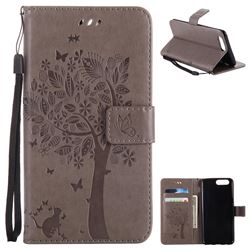 Embossing Butterfly Tree Leather Wallet Case for OnePlus 5 - Grey