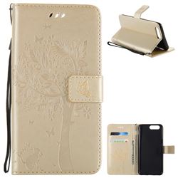 Embossing Butterfly Tree Leather Wallet Case for OnePlus 5 - Champagne