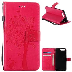 Embossing Butterfly Tree Leather Wallet Case for OnePlus 5 - Rose