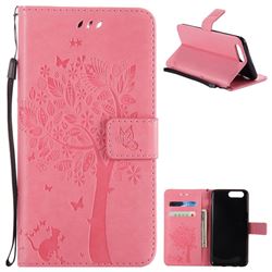 Embossing Butterfly Tree Leather Wallet Case for OnePlus 5 - Pink