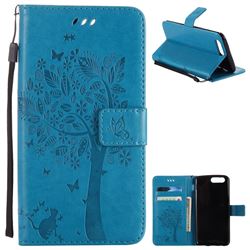 Embossing Butterfly Tree Leather Wallet Case for OnePlus 5 - Blue