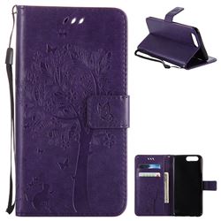Embossing Butterfly Tree Leather Wallet Case for OnePlus 5 - Purple