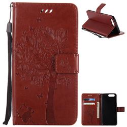 Embossing Butterfly Tree Leather Wallet Case for OnePlus 5 - Brown