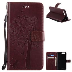 Embossing Butterfly Tree Leather Wallet Case for OnePlus 5 - Coffee